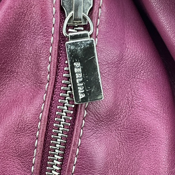 Perlina Magenta Leather Backpack With Flap Drawstring Closure Side Zipper VTG main image 10
